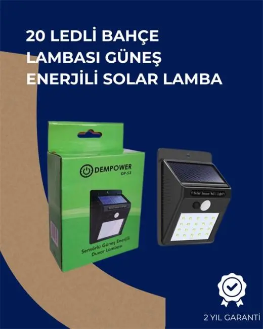Solar Enerjili 20 LED Duvar Lambası | Hareket Sensörlü Su Geçirmez Kablo Gerektirmez