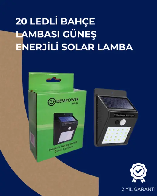 Solar Enerjili 20 LED Duvar Lambası | Hareket Sensörlü Su Geçirmez Kablo Gerektirmez