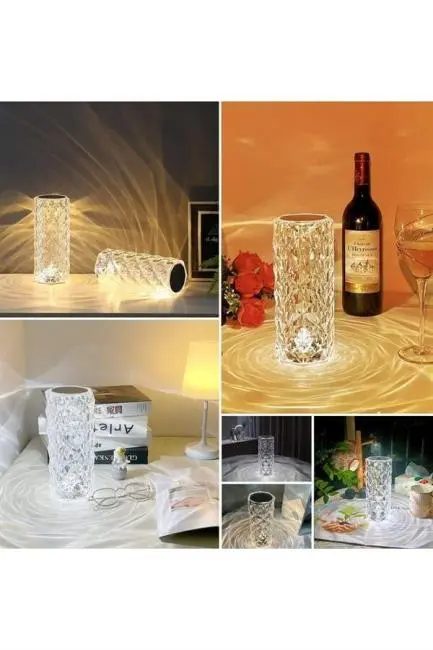 Kristal Lamba Masa Lambası Şarjlı Masa Lambası Dokunmatik Sensör Usb Şarjlı