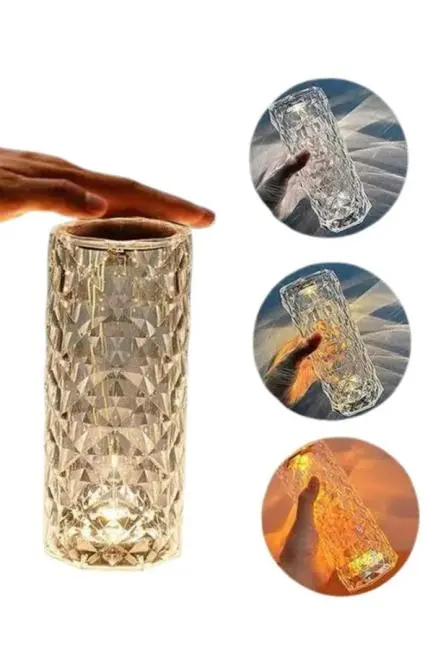 Kristal Lamba Masa Lambası Şarjlı Masa Lambası Dokunmatik Sensör Usb Şarjlı