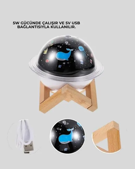 Gece lambası özellikli taşınabilir nemlendirici ve aromaterapi cihazı USB girişli