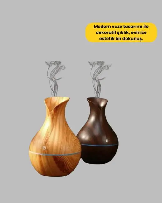 Ultrasonik Ahşap Desenli 130ml Aromaterapi Difüzör ve Hava Nemlendirici