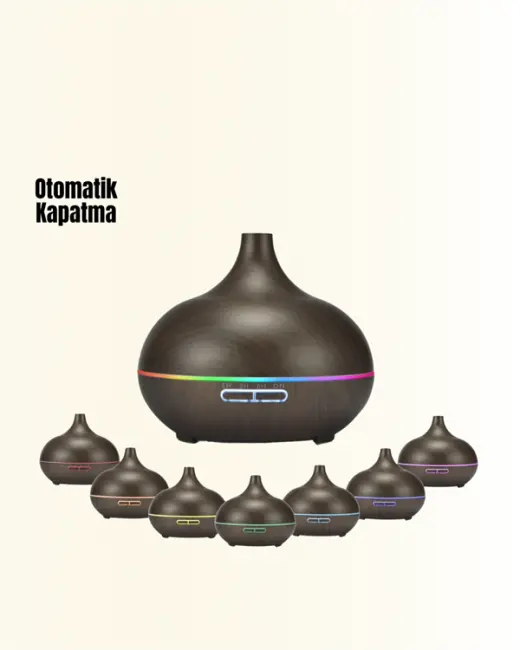 Sessiz Çalışan Aromaterapi Difüzörü – 4 Zaman Ayarlı 7 Renkli Işık Seçeneği