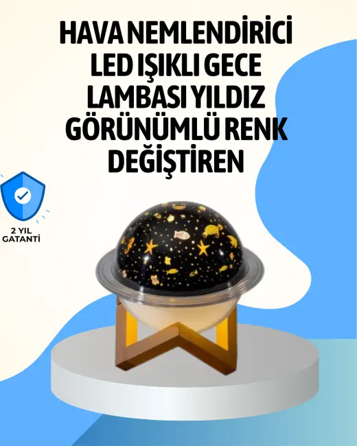 Projektör ışıklı ve aromaterapi destekli taşınabilir nemlendirici cihaz USB bağlantılı