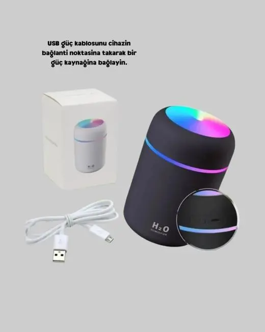 Taşınabilir USB Mini Nemlendirici – LED Aydınlatmalı Çift Püskürtme Modu