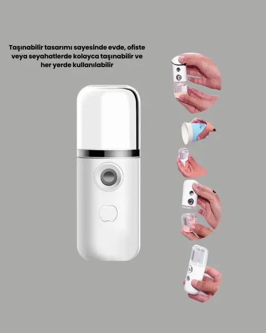 Kablosuz Şarjlı Mini Buhar Nemlendirici – Cilt ve Ortam İçin Taşınabilir Akıllı Cihaz