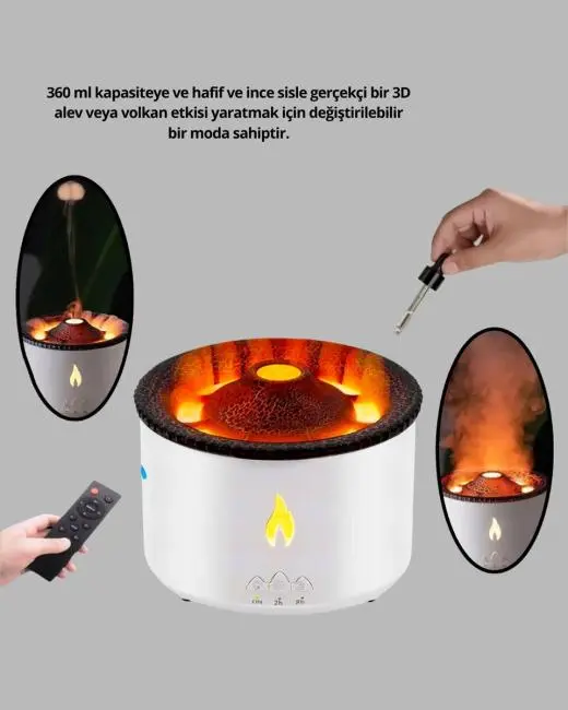 Volkan Efektli Aroma Difüzörü – Sessiz Çalışma Otomatik Kapanma ve LED Işık