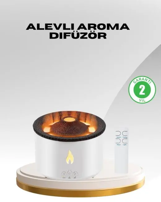 Alev Efektli Aromaterapi Difüzörü – 360 ml Su Hazneli Sessiz ve Zaman Ayarlı