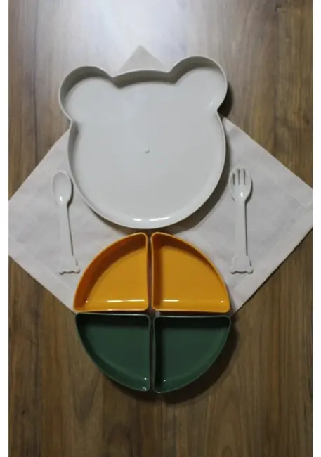 Tabldot Mama Tabağı Çıkarılabilir Kaseli -tepsili 4 Bölmeli Çatal Kaşıklı Ayıcık Beslenme Kabı