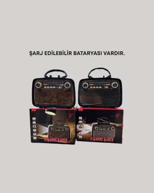 Nostaljik Radyo Görünümlü Bluetooth Hoparlör – FM/AM Yayın Kablosuz Bağlantı Şarj Edilebilir