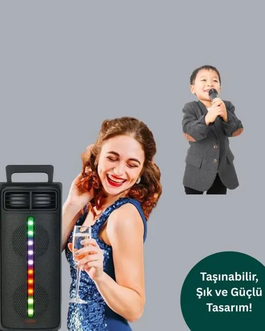 Bluetooth Işıklı Hoparlör – 2x5W Güç | USB + TF Kart + FM Radyo | Siyah Renk