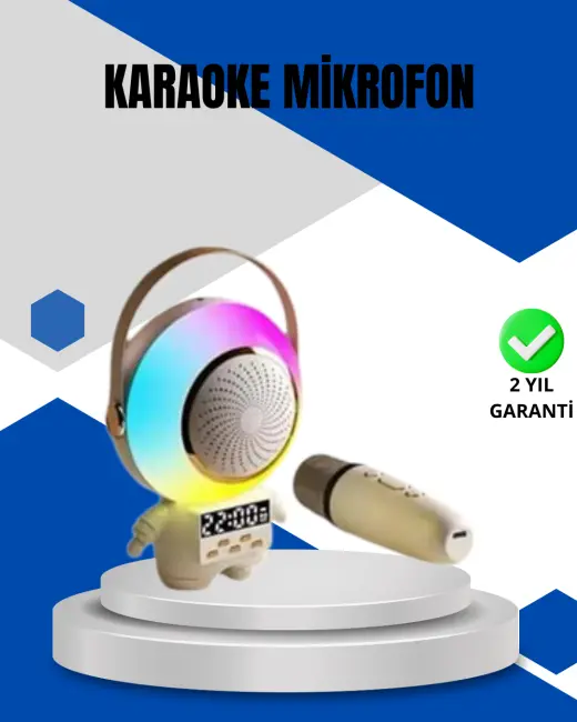 Kablosuz Mikrofonlu Astronot Tasarım Bluetooth Speaker Karaoke