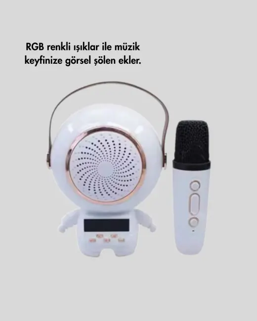 Kablosuz Mikrofonlu Astronot Tasarım Bluetooth Speaker Karaoke