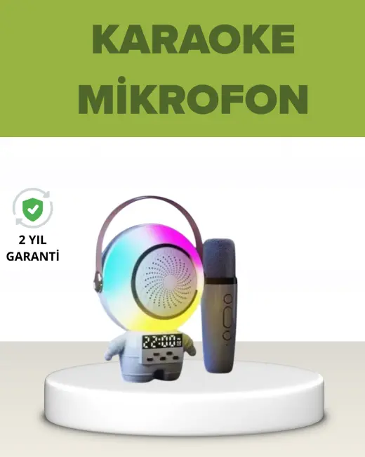 Astronot Tasarımlı Bluetooth Speaker ve Kablosuz Mikrofon Karaoke Seti