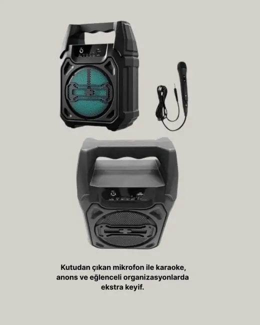 6.5 İnç Bluetooth Hoparlör Mikrofonlu Taşınabilir Karaoke ve Parti Sistemi