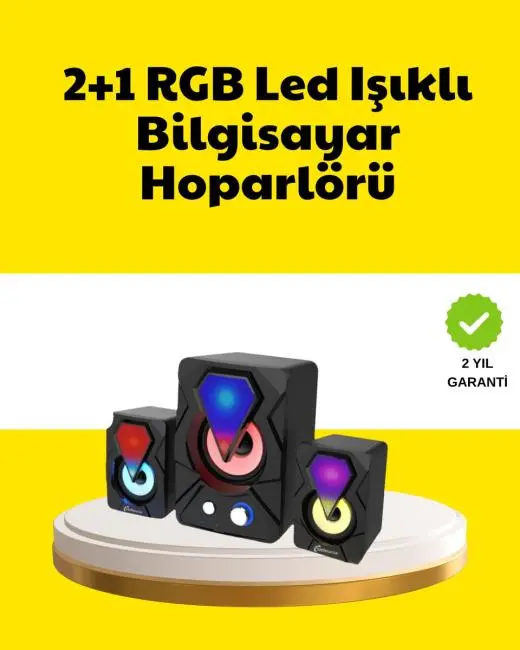 2.1 USB Bağlantılı Oyun Hoparlörü Renkli LED Işıklı