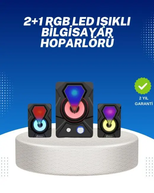 RGB Işıklı USB Hoparlör Seti 9W Çıkış Gücü Derin Bas