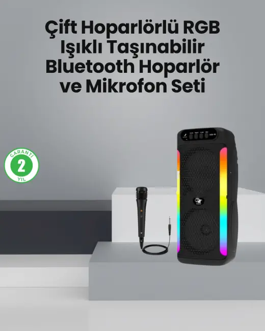 Taşınabilir Şarjlı Hoparlör USB SD Kart AUX Girişli