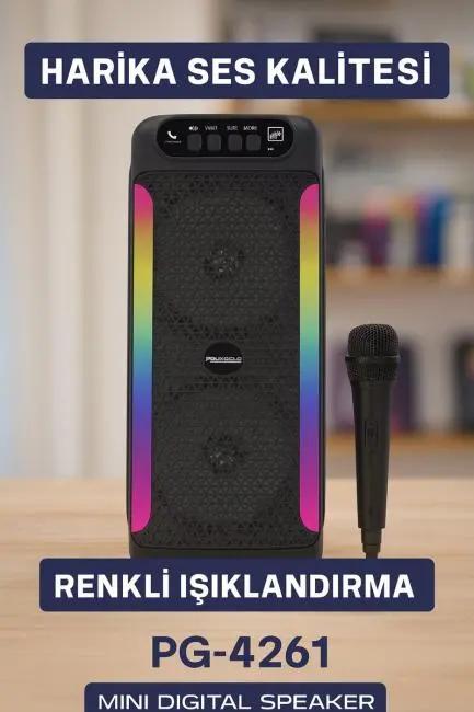 Taşınabilir Şarjlı Hoparlör USB SD Kart AUX Girişli