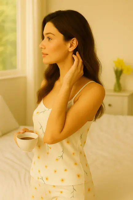 Kadın Beyaz İp Askılı Çiçek Desenli Pijama Takımı-(17952)