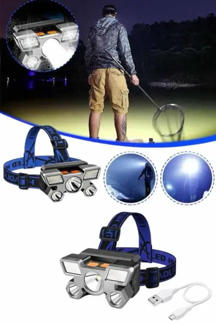 5 LED Far Şarj Edilebilir Güçlü Kafa Lambası Kamp Lambası 4 Modlu (Kopya)