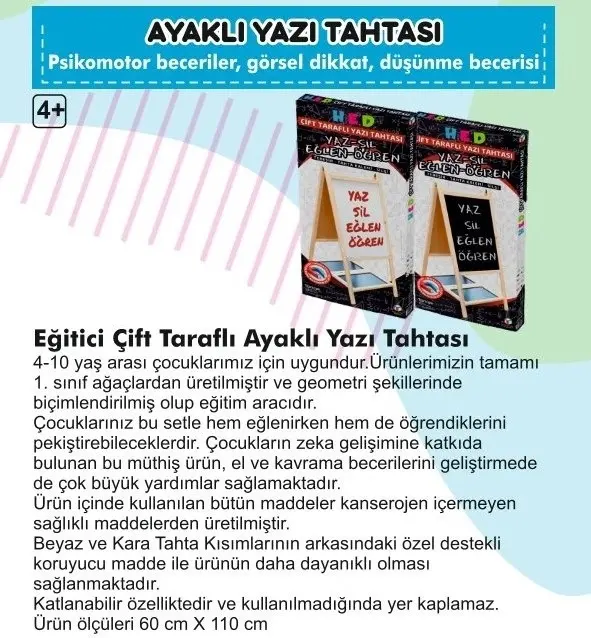Yazı Tahtası Çift Taraflı Ayaklı Mıknatıslı Yazı Tahtası Seti 110 X 60