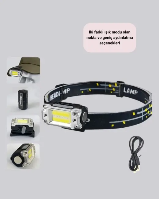 USB Şarjlı Mini LED KAFA Feneri 50m Odak 150m Geniş Aydınlatm