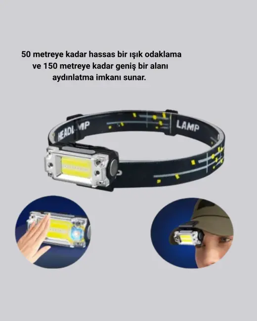 USB Şarjlı Mini LED KAFA Feneri 50m Odak 150m Geniş Aydınlatm