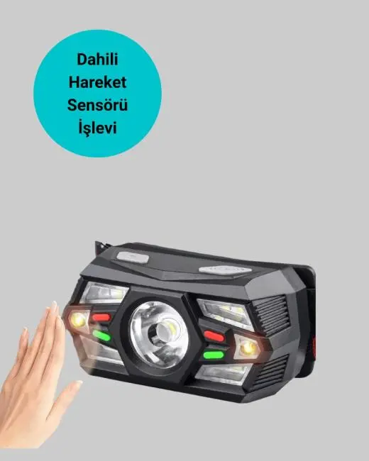 Sensörlü LED Kafa Lambası Kırmızı Beyaz Işık Ayarlanabilir