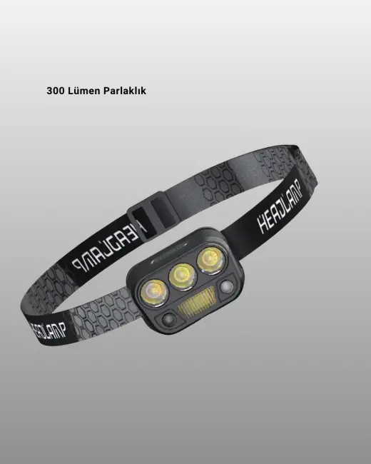USB Şarjlı LED Kafa Lambası 300 Lümen Güç Göstergeli