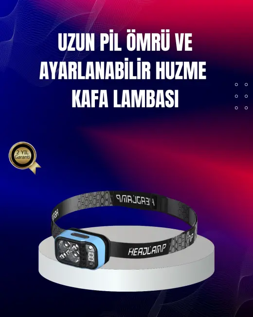 Süper Parlak LED Kafa Feneri 3 Renk 53 Mod Type C Şarjlı