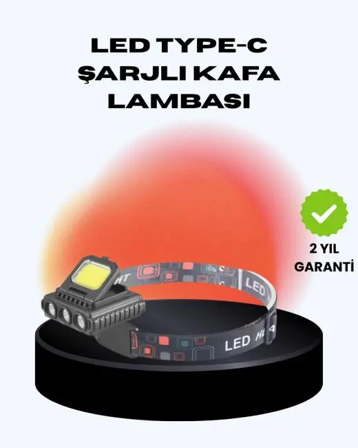 COB + XPE LED Kafa Feneri 800 Lumen USB Type C Şarjlı Çok Modlu