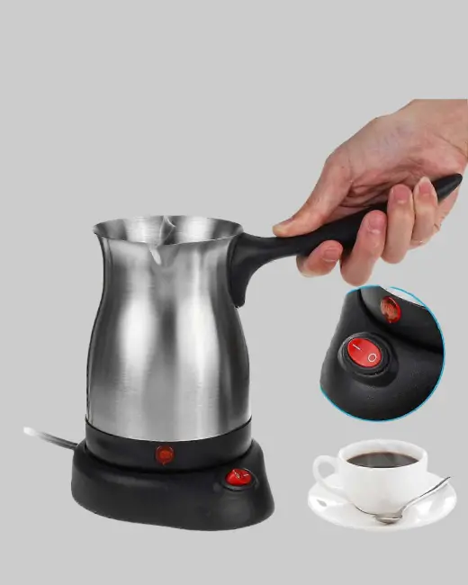 Paslanmaz Çelik Elektrikli Cezve 800W 6 Fincan Kapasiteli