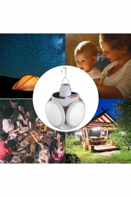 Katlanabilir Askılı Kamp Lambası 5 Kanatlı Pratik Güneş Enerjili