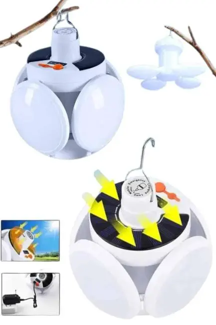 Katlanabilir Askılı Kamp Lambası 5 Kanatlı Pratik Güneş Enerjili