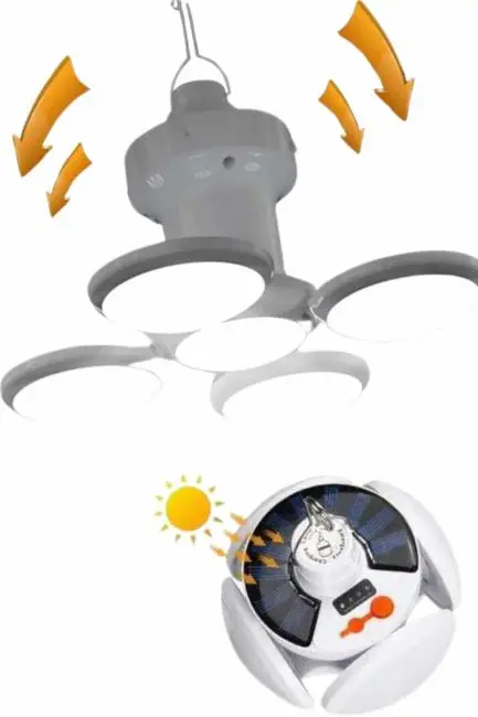 Kamp Lambası Güneş Enerjili Solar 5 Kanatlı Katlanır Lamba Karavan