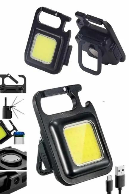 Kamp Çadır Lambası Şarjlı El Feneri Işıldak Anahtarlık Mini Mıknatıslı