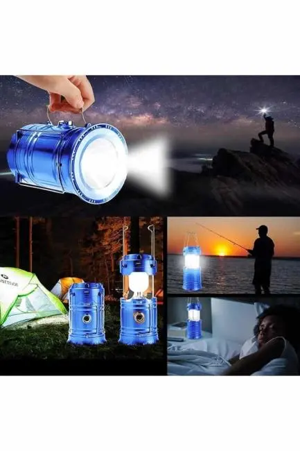 Solar Şarjlı Kamp Lambası Güneş Enerjili Kızaklı Kamp Feneri Çadır Feneri Led Işıldak