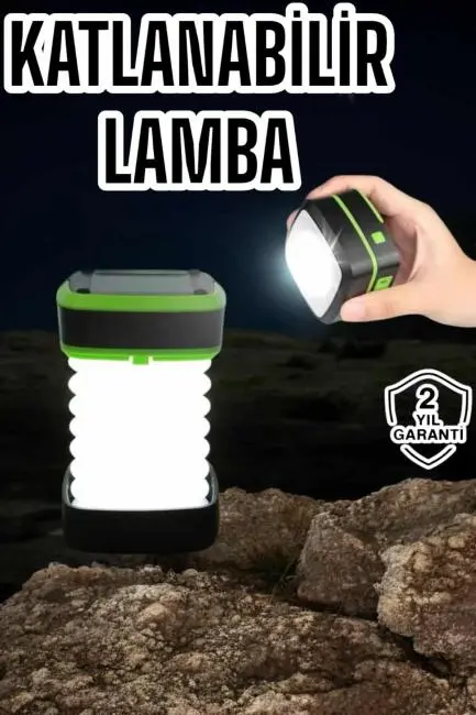 Katlanabilir Kamp Lambası Solar Fener Görünümlü 3 Kademeli Şarjlı