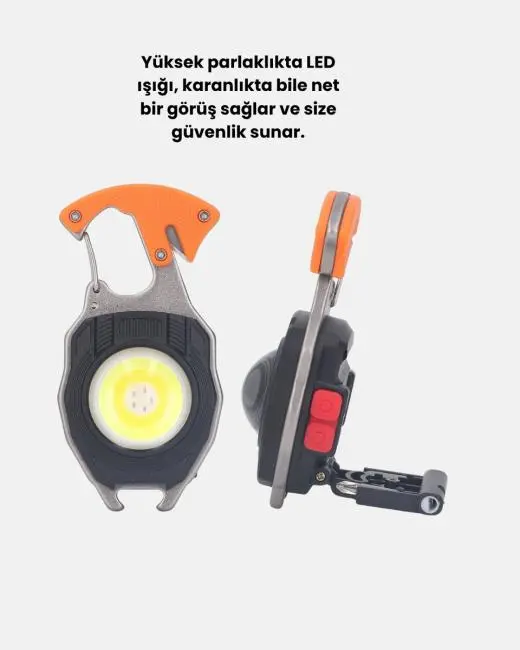 Çok Fonksiyonlu Anahtarlık Fener – Güçlü LED Işıklı Şarjlı Düdüklü ve Tornavidalı Mini El Feneri