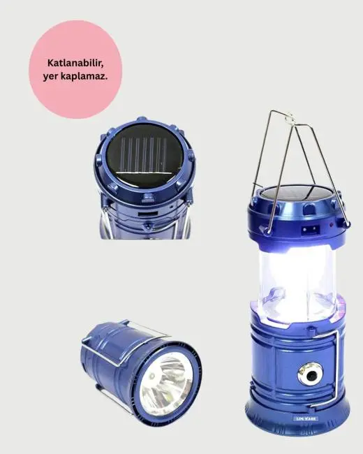 Güneş Enerjili Katlanabilir Kamp Feneri – USB Şarjlı Hafif ve Çok Fonksiyonlu
