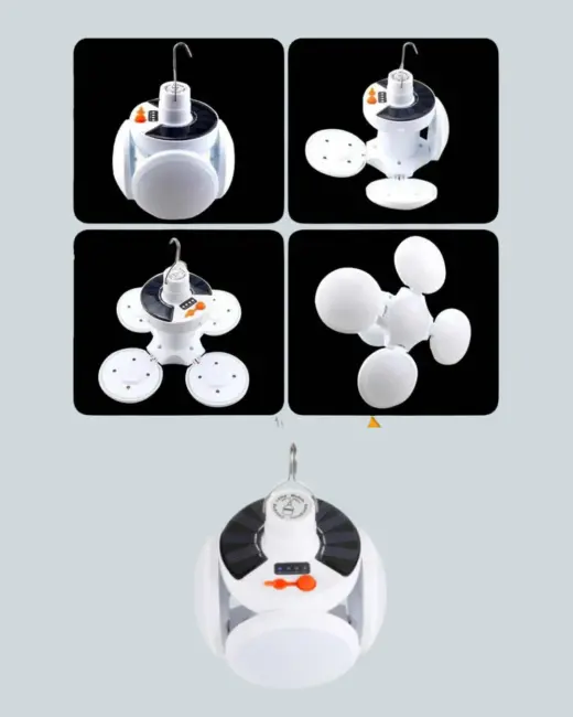 Güneş Paneliyle Şarj Olan Katlanabilir LED Çadır Lambası – 5 Kademeli Aydınlatma