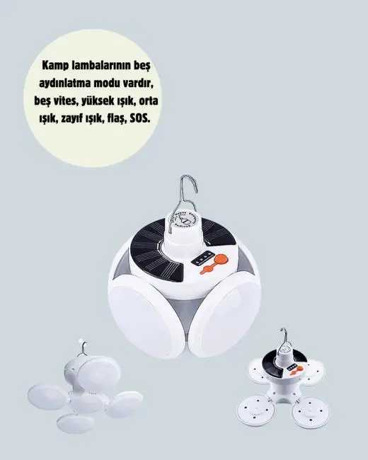 Uzaktan Kumandalı 360 Derece Katlanabilir Solar LED Aydınlatma Çadır Lambası