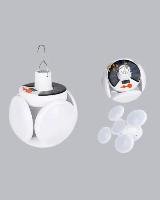 Güneş Enerjili ve USB Şarjlı LED Kamp Lambası – 5 Farklı Işık Modlu Askılı Tasarım