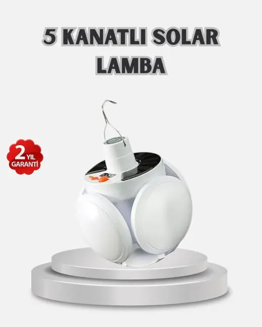Güneş Enerjili ve USB Şarjlı LED Kamp Lambası – 5 Farklı Işık Modlu Askılı Tasarım