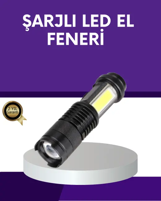 Şarjlı Mini LED El Feneri 2000 Lümen Su Geçirmez