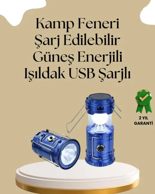 Güneş Enerjili Katlanabilir Kamp Feneri – USB Şarjlı Hafif ve Çok Fonksiyonlu
