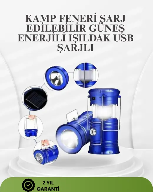 Güneş Enerjili Katlanabilir Kızaklı Kamp Feneri – USB Şarjlı Çok Yönlü ve Dayanıklı Tasarım