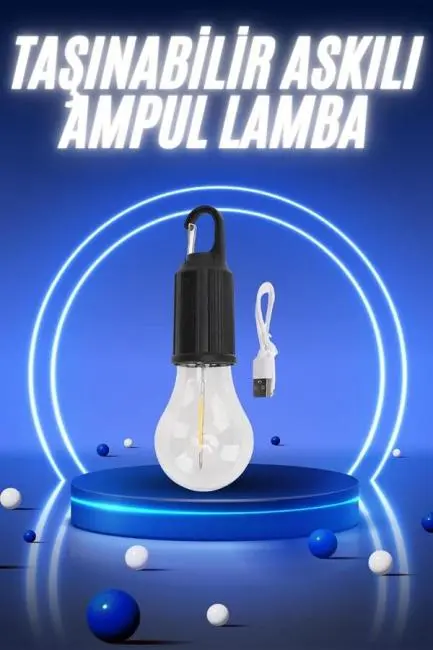 Taşınabilir Şarjlı Led Ampul Askılı Lamba Kamp Bahçe Lambası