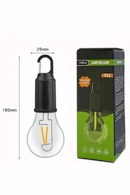 Şarjlı Aydınlatma Ampul Tasarımlı Ambians Işık Askılı Kamp Lambası